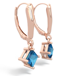 London Topaz 6Mm Princess Lever Back 14K Rose Gold earrings E2789
