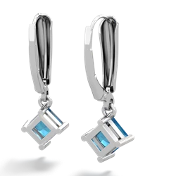 London Topaz 6Mm Princess Lever Back 14K White Gold earrings E2789