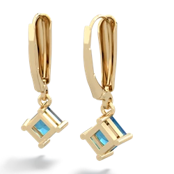 London Topaz 6Mm Princess Lever Back 14K Yellow Gold earrings E2789