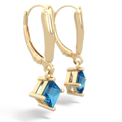 London Topaz 6Mm Princess Lever Back 14K Yellow Gold earrings E2789