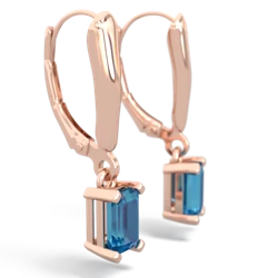 London Topaz 6X4mm Emerald-Cut Lever Back 14K Rose Gold earrings E2855