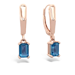 London Topaz 6X4mm Emerald-Cut Lever Back 14K Rose Gold earrings E2855