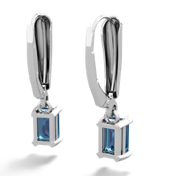 London Topaz 6X4mm Emerald-Cut Lever Back 14K White Gold earrings E2855