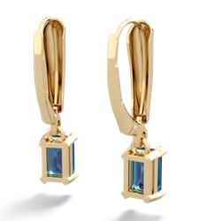 London Topaz 6X4mm Emerald-Cut Lever Back 14K Yellow Gold earrings E2855