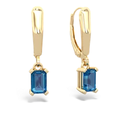 London Topaz 6X4mm Emerald-Cut Lever Back 14K Yellow Gold earrings E2855