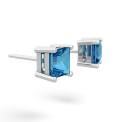 London Topaz 5Mm Princess Cut Stud 14K White Gold earrings E1789