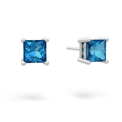 London Topaz 5Mm Princess Cut Stud 14K White Gold earrings E1789