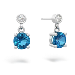 London Topaz Diamond Drop 6Mm Round 14K White Gold earrings E1986