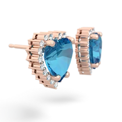 London Topaz Sparkling Halo Heart 14K Rose Gold earrings E0391