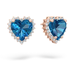 London Topaz Sparkling Halo Heart 14K Rose Gold earrings E0391