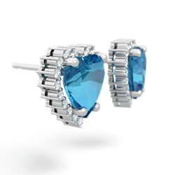 London Topaz Sparkling Halo Heart 14K White Gold earrings E0391