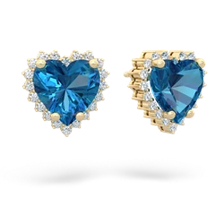 London Topaz Sparkling Halo Heart 14K Yellow Gold earrings E0391