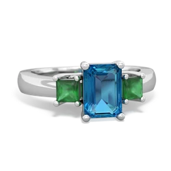 London Topaz Three Stone Emerald-Cut Trellis 14K White Gold ring R4021