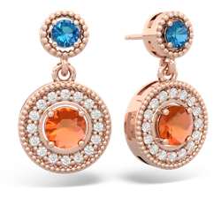 London Topaz Halo Dangle 14K Rose Gold earrings E5319