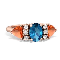 London Topaz Antique Style Three Stone 14K Rose Gold ring R2186