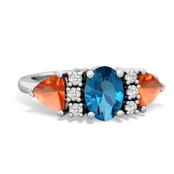 London Topaz Antique Style Three Stone 14K White Gold ring R2186