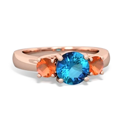 London Topaz Three Stone Round Trellis 14K Rose Gold ring R4018