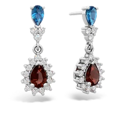 London Topaz Halo Pear Dangle 14K White Gold earrings E1882