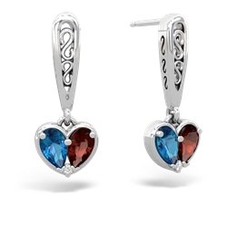 London Topaz Filligree Heart 14K White Gold earrings E5070