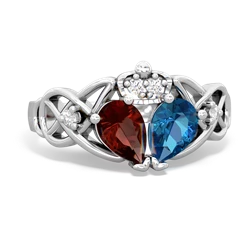 London Topaz 'One Heart' Celtic Knot Claddagh 14K White Gold ring R5322