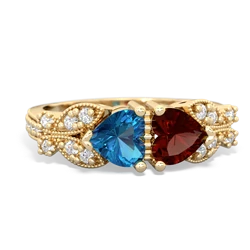 London Topaz Diamond Butterflies 14K Yellow Gold ring R5601