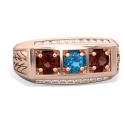 London Topaz Three Stone Tire Tread Men's 14K Rose Gold ring R0520