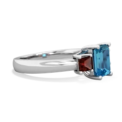 London Topaz Three Stone Emerald-Cut Trellis 14K White Gold ring R4021