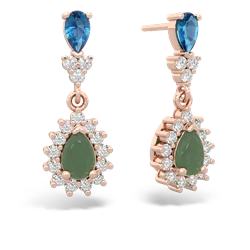 London Topaz Halo Pear Dangle 14K Rose Gold earrings E1882