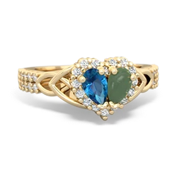 London Topaz Celtic Knot Two Hearts As One 14K Yellow Gold ring R2644HRT