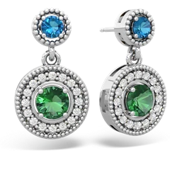 London Topaz Halo Dangle 14K White Gold earrings E5319