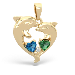 London Topaz Dolphin Heart 14K Yellow Gold pendant P5820