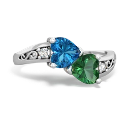 London Topaz Snuggling Hearts 14K White Gold ring R2178