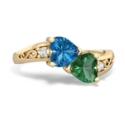 London Topaz Snuggling Hearts 14K Yellow Gold ring R2178