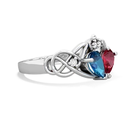 London Topaz 'One Heart' Celtic Knot Claddagh 14K White Gold ring R5322