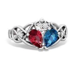 London Topaz 'One Heart' Celtic Knot Claddagh 14K White Gold ring R5322