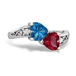 London Topaz Snuggling Hearts 14K White Gold ring R2178