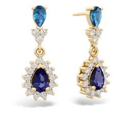 London Topaz Halo Pear Dangle 14K Yellow Gold earrings E1882