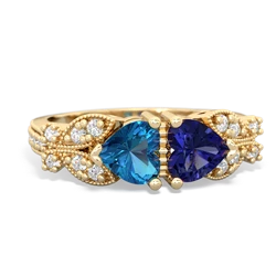 London Topaz Diamond Butterflies 14K Yellow Gold ring R5601