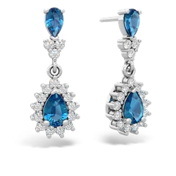 London Topaz Halo Pear Dangle 14K White Gold earrings E1882