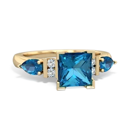 Blue Topaz 6Mm Princess Eternal Embrace Engagement 14K Yellow Gold ring C2002