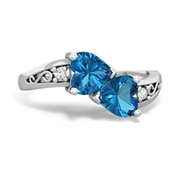 London Topaz Snuggling Hearts 14K White Gold ring R2178