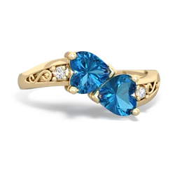 London Topaz Snuggling Hearts 14K Yellow Gold ring R2178