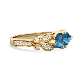 London Topaz Diamond Butterflies 14K Yellow Gold ring R5601