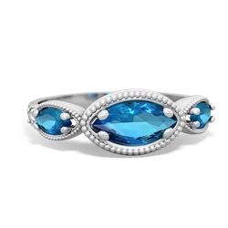 Blue Topaz Milgrain Marquise 14K White Gold ring R5700