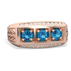 Tanzanite Three Stone Tire Tread Men's 14K Rose Gold ring R0520