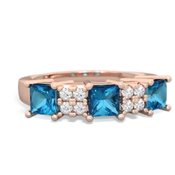 Blue Topaz Three Stone Diamond Cluster 14K Rose Gold ring R2592