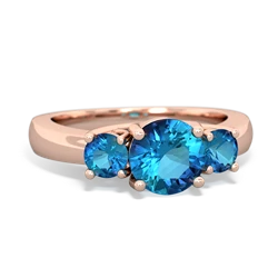 Blue Topaz Three Stone Round Trellis 14K Rose Gold ring R4018