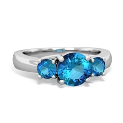 Lab Sapphire Three Stone Round Trellis 14K White Gold ring R4018