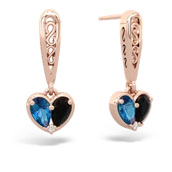 London Topaz Filligree Heart 14K Rose Gold earrings E5070