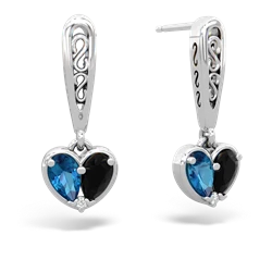 London Topaz Filligree Heart 14K White Gold earrings E5070